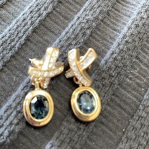 X’s and O’s with CZ’s and blue stones pierced earrings